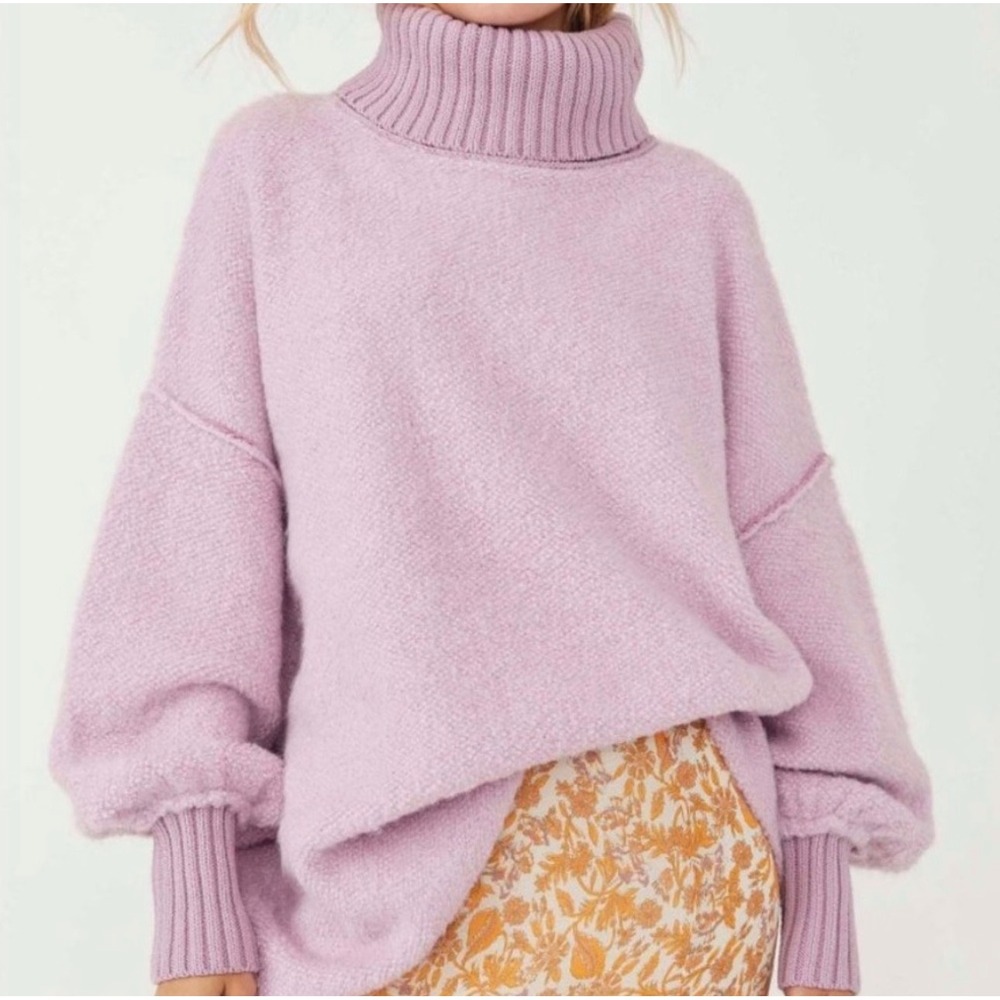 Free People Milo Pullover Sweater Moonlit Orchid Turtleneck Oversized Large